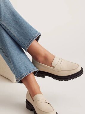 Quince Bone Leather Penny Loafers with Black Lug Sole